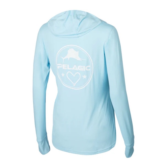 Pelagic Aquatek Hooded Fishing Shirt Women Medium Light Blue - Picture 2 of 4